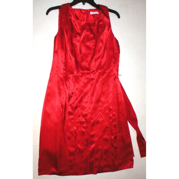 New Womens Calvin Klein Dress Date True Red Knee NWT Fringe 10 Sleeveless Pretty - Picture 1 of 7